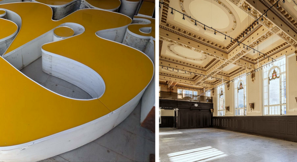 Enseignes La Baie + int&eacute;rieur de la Banque d&rsquo;&eacute;pargne